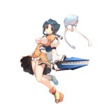  1girl amazuyu_tatsuki animal_ears atui_(utawareru_mono) bangs breasts cleavage creature eyebrows_visible_through_hair full_body hair_tubes highres holding long_hair long_sleeves official_art orange_eyes platform_footwear polearm sidelocks smile solo transparent_background utawareru_mono utawareru_mono:_itsuwari_no_kamen weapon 