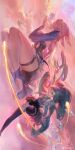 2girls absurdres ahri animal_ears aqua_eyes aqua_hair asymmetrical_clothes blonde_hair cloud crystal expressionless fingernails flying fox_ears fox_girl high_heels highres huge_filesize league_of_legends legs long_hair looking_at_viewer makeup multiple_girls orb ponytail seraphine_(league_of_legends) sharp_fingernails sitting skirt smile summer_white_check thick_thighs thighhighs thighs very_long_hair weibo_logo weibo_username 