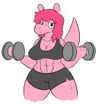  alisa_(dante) anthro bodily_fluids exercise female hair pink_body pink_hair pink_skin solo sweat weightlifting workout 