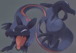  absurdres closed_mouth commentary_request gen_7_pokemon grey_eyes highres multiple_views no_humans open_mouth ouran pokemon pokemon_(creature) salandit shiny signature tongue 