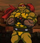  abs anthro band-aid bandage bandanna biceps cracking_knuckles hi_res kerchief male muscular muscular_anthro muscular_male pecs rackun raphael_(tmnt) reptile scalie scar shell solo teenage_mutant_ninja_turtles teeth turtle 