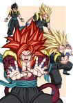  absurdres bare_pecs biceps black_pants dbkenkyuusei dragon_ball dragon_ball_heroes earrings fusion fusion_dance gogeta gogeta_(xeno) highres incoming_attack jewelry kamehameha monkey_boy monkey_tail no_nipples pants potara_earrings powering_up red_fur red_hair spiked_hair super_saiyan super_saiyan_1 super_saiyan_3 super_saiyan_4 tail 