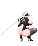  artist_name back_cutout black_blindfold blindfold breasts clothing_cutout covered_eyes highres large_breasts leotard mangakay84 nier_(series) nier_automata original self_upload square_enix thong_leotard virtuous_contract yorha_infantry_squad_commander yorha_no._2_type_b 