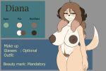  3:2 absurd_res anthro areola beauty_mark big_areola big_breasts breasts canid canine canis diana_(noodle_lu) domestic_dog english_text female genitals hair half-closed_eyes hi_res huge_breasts humanoid_hands lips long_hair mammal model_sheet narrowed_eyes noodle-lu noodle_lu nude pubes pussy solo standing text thick_thighs tired 