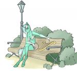  2019 akweer anthro bench bottomwear bra clothed clothing equid equine female friendship_is_magic fur green_body green_fur green_hair hair hooves horn lyra_heartstrings_(mlp) lyre mammal musical_instrument my_little_pony outside park partially_clothed plucked_string_instrument shorts string_instrument underwear unicorn 