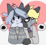  &lt;3 2021 animal_crossing anthro bangs blonde_hair blush brown_eyes caeleste catchphrase clothed clothing digital_media_(artwork) domestic_cat duo eyewear felid feline felis female fully_clothed fur glasses gloves_(marking) grey_body grey_fur grey_hair hair hand_on_head lolly_(animal_crossing) looking_aside looking_away male male/female mammal markings multicolored_hair necktie nintendo raymond_(animal_crossing) romantic_couple shy simple_background simple_eyes smile sweater sweater_vest topwear two_tone_hair vest video_games 