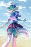  2018 5_fingers absurd_res amber_eyes anthro beach bottomwear camel_toe clothed clothing cloud digital_media_(artwork) digital_painting_(artwork) edit equid equine eyebrows eyelashes female fingers footwear friendship_is_magic fully_clothed green_hair hair half-closed_eyes hasbro hi_res holivi horn legwear looking_at_viewer looking_back lyra_heartstrings_(mlp) mammal multicolored_hair my_little_pony narrowed_eyes open_mouth open_smile outside panties portrait rear_view school_uniform sea seaside serafuku signature skirt sky smile socks solo standing thigh_gap thigh_highs three-quarter_portrait two_tone_hair underwear unicorn uniform upskirt water white_hair 