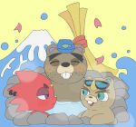  animal_crossing anthro bath bathing beaver blonde_hair c.j._(animal_crossing) chameleon chibi chip_(animal_crossing) eyewear flick_(animal_crossing) group hair hi_res hot_spring lizard male mammal mature_male nintendo nude reptile rodent scalie sunglasses video_games water 