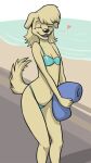  &lt;3 2008 anthro beach bikini biped black_nose blue_bikini blue_clothing blue_swimwear breasts canid canine canis clothed clothing domestic_dog eyelashes eyes_closed female fur hair holding_object holding_towel mammal navel open_mouth open_smile outside ritts sara_(sonderjen) seaside skimpy small_breasts smile solo swimwear tan_body tan_fur towel water 