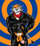  absurd_res acrasials_art anthro barazoku felid frosted_flakes hi_res hypnosis kellogg&#039;s leather male mammal mascot mind_control muscular muscular_anthro muscular_male pantherine solo tiger tony_the_tiger 