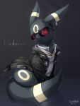  black_coat black_fur buttons character_name closed_mouth clothed_pokemon coat creature dated full_body gen_2_pokemon glowing glowing_eyes highres ivan_(ffxazq) looking_at_viewer no_humans pokemon pokemon_(creature) red_eyes signature smile sunglasses umbreon zipper_pull_tab 
