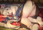  9a-91_(girls_frontline) censored girls_frontline gray_hair japanese_clothes long_hair nopan pussy torn_clothes umou_(may65879) 