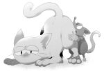  a_(pixiv) anthro anthro_on_feral ass_up bestiality blush digitigrade domestic_cat duo ear_tag felid feline felis feral greyscale heart_(mad_rat_dead) hi_res licking mad_rat_(character) mad_rat_dead male male/male mammal monochrome murid murine oral rat rodent simple_background tongue tongue_out white_background 