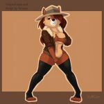  1:1 ambiguous_gender anthro breasts brown_body brown_eyes brown_fur brown_hair chip_&#039;n_dale_rescue_rangers chip_(disney) chipmunk clothed clothing crossgender disney eyelashes female fingers fur ground_squirrel hair hair_over_eye hat headgear headwear hi_res legwear long_hair looking_at_viewer mammal one_eye_obstructed rodent sciurid simple_background solo vylfgor 