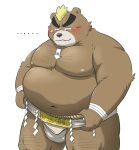  2021 anthro ashigara belly blush brown_body brown_fur fur hon55728 humanoid_hands kemono male mammal moobs navel nipples overweight overweight_anthro overweight_male simple_background solo sumo tokyo_afterschool_summoners ursid video_games white_background 