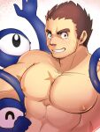  1boy abs bara brown_hair completely_nude facial_hair gunzo_(tokyo_houkago_summoners) male_focus muscular muscular_male nipples nude pectorals scar scar_on_cheek scar_on_chest scar_on_face short_hair solo spirit stubble thick_eyebrows tokyo_houkago_summoners upper_body waku_(ayamix) white_background 
