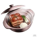  artist_name arufaria food food_focus highres meat no_humans original pork pot rice simple_background steam still_life vegetable white_background 