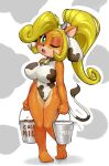  activision animal_print anthro bandicoot barefoot big_breasts blonde_hair breasts bucket candy chocolate chocolate_milk clothing coco_bandicoot costume cow_costume cow_print cowbell crash_bandicoot_(series) dessert female flavored_milk food fur green_eyes hair hi_res leotard mammal mario-grant marsupial milk nipple_outline one_eye_closed open_mouth orange_body orange_fur pigeon_toed solo video_games wide_hips 
