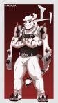  1boy animal_ears arkkus arknights bara belt black_tank_top bulge chain_necklace crossed_arms full_body furry highres jacket jacket_on_shoulders male_focus mountain_(arknights) muscular muscular_male pants pectorals scar scar_across_eye short_hair solo standing tank_top thick_thighs thighs tiger_boy tiger_ears tiger_stripes white_fur white_pants 