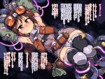  1girl borrowed_character braid brown_eyes brown_hair cable commentary commentary_request frown glowing goggles goggles_on_head long_braid original panties restrained sex_machine stationary_restraints sweat teeth tomoshibi_hidekazu translation_request trembling underwear 