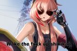  1girl bangs breasts censored_text cleavage collarbone cosplay cyberpunk_2077 girls_frontline highlights highres johnny_silverhand johnny_silverhand_(cosplay) long_hair m4_sopmod_ii_(girls_frontline) mechanical_arm milkdd multicolored_hair ro635_(dinergate) sideboob sidelocks sunglasses very_long_hair 