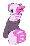  absurd_res amphibian amphibian_humanoid animal_humanoid anthro axolotl big_tail breasts butt female hi_res humanoid looking_at_viewer lotte_(metapuns) lowered_shirt metapuns mole_salamander pink_body rear_view salamander_(amphibian) solo 