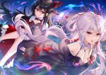  2girls dress gejigejier long_hair orange_eyes red_eyes tagme_(character) 