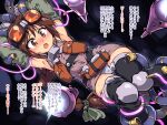  1girl borrowed_character braid brown_eyes brown_hair cable commentary commentary_request funnel glowing goggles goggles_on_head long_braid original panties restrained sex_machine stationary_restraints sweat teeth tomoshibi_hidekazu translation_request trembling underwear wide-eyed 