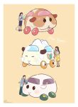  1boy 2girls abby_(pui_pui_molcar) absurdres artist_name car_wash closed_eyes commentary_request faceless faceless_female faceless_male ground_vehicle guinea_pig highres hose masshirokachi motor_vehicle multiple_girls potato_(pui_pui_molcar) pui_pui_molcar shiromo_(pui_pui_molcar) shoshinsha_mark signature simple_background soap_bubbles sparkle wash washing wheel yellow_background 