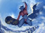  abs absurd_res anthro arctic_fox big_tail biped canid canine clothing eyewear female fluffy fluffy_tail fox fur goggles greasymojo hi_res jacket jumping mammal navel outside snow snowboard snowboarding sunny topwear white_body white_fur winter 