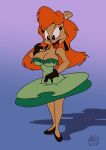  2017 anthro breasts clothing dress ear_piercing ear_ring female footwear gloves hair handwear hi_res julie_bruin lipstick makeup mammal piercing shoes solo tiny_toon_adventures ursid vinfox warner_brothers 