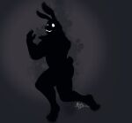  2020 3_toes ambiguous_gender anthro barazoku barefoot biceps black_body black_ears black_fur black_tail butt empty_eyes feet fingers five_nights_at_freddy&#039;s five_nights_at_freddy&#039;s_2 fur grey_background hi_res inkart_flow lagomorph leporid long_ears looking_at_viewer mammal manly muscular muscular_ambiguous muscular_anthro nude presenting presenting_hindquarters rabbit raised_arm scut_tail shadow shadow_bonnie_(fnaf) shilloute simple_background smile solo standing teeth thick_thighs toes triceps video_games white_eyes 