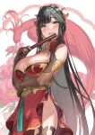  1girl bangs black_hair blunt_bangs blush china_dress chinese_clothes copyright_request dress elbow_gloves eyebrows_visible_through_hair gloves green_eyes highres kanzarin_(hoochikiss) lips long_hair looking_at_viewer seductive_smile smile solo tagme very_long_hair 