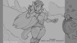  16:9 anthro big_breasts breasts canid canine canis clothing female genitals humanoid humanoid_to_anthro mammal monochrome nintendo nude princess_zelda pussy sketch solo species_transformation the_legend_of_zelda torn_clothing transformation video_games watsup widescreen wolf 