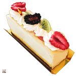  cake cheesecake cream dessert food food_focus fruit kiwi_slice kiwifruit no_humans original pastry raspberry simple_background still_life strawberry studiolg white_background 
