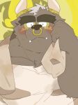  0119_muu 2021 anthro asterios blush bodily_fluids bovid bovine brown_body brown_fur cattle clothing cute_fangs fur hi_res kemono male mammal musclegut shirt solo sweat tokyo_afterschool_summoners topwear towel video_games 