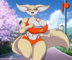  abs anthro big_breasts bottomwear bra breasts canid canine cleavage clothed clothing female fennec fox headphones jogging listening_to_music looking_at_viewer mammal mastergodai open_mouth phone shorts smile smiling_at_viewer solo sports_bra swaying swaying_breasts underwear 