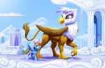  2021 avian beak cloud cutie_mark detailed_background dragon duo equid equine female feral friendship_is_magic gilda_(mlp) gryphon hasbro hi_res mammal multicolored_tail my_little_pony mythological_avian mythology open_beak open_mouth outside pegasus rainbow_dash_(mlp) rainbow_tail size_difference soarin_(mlp) talons tsitra360 wings wonderbolts_(mlp) 
