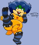  absurd_res anthro armwear balls belly bracelet clothing collar english_text erection flexible genitals hi_res jewelry koopa koopaling legwear ludwig_von_koopa male mario_bros nintendo nipples penis scalie sinribbons slightly_chubby solo spiked_bracelet spiked_collar spikes spread_legs spreading stockings text video_games 