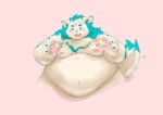  2021 absurd_res agyou anthro asian_mythology belly blue_body blue_eyes blue_fur east_asian_mythology foo_dog fur gabu2929 hi_res japanese_mythology kemono komainu male mammal moobs mythology nipples obese obese_anthro obese_male overweight overweight_anthro overweight_male simple_background solo tokyo_afterschool_summoners video_games white_body white_fur yōkai 