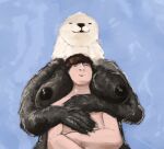  anthro between_breasts big_breasts black_body black_fur breasts claws doctordj duo eyes_closed female floating fur human human_on_anthro interspecies larger_female lutrine lying male male/female mammal mustelid on_back sea_otter size_difference smaller_male smile water whiskers 
