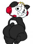  2020 3_toes anthro barefoot big_butt big_ears big_eyes black_body black_butt black_ears black_eyes black_nose black_tail blonde_hair bubble_butt butt combo_panda feet filthyopossum giant_panda hair headgear headphones headset headset_microphone hi_res huge_butt looking_at_viewer looking_back male mammal multicolored_body nude presenting presenting_hindquarters scut_tail short_hair simple_background smile solo teeth thick_thighs toes toony ursid white_background white_body white_hair 