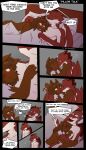  absurd_res anthro ash_(chaoticrampage) clothed clothing comic cuddling dialogue domestic_cat dragon duo english_text felid feline felis gills hi_res kissing lithiumred male male/male mammal muscular smoke text topless vox_(lithiumred) 