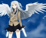  angel_beats! blade highres kurasawa_moko long_hair school_uniform silver_hair solo tenshi_(angel_beats!) wings yellow_eyes 