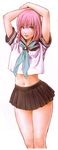  absurdres green_eyes highres legs midriff original pink_hair school_uniform sera-chan short_hair skirt solo yamashita_shun'ya 