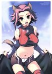  animal_ears bare_shoulders code_geass cover cover_page dog_ears dog_girl dog_tail doujinshi highres kallen_stadtfeld midriff open_fly panties sleeveless sleeveless_turtleneck solo tail takayoshi thighhighs turtleneck underwear unzipped 