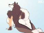  anthro big_breasts breasts brown_hair butt canine dog female hair looking_back malamute mammal nasusbot nipples nude solo thick_thighs yoga 