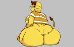  14:9 animal_crossing anthro big_butt bottomless brown_hair butt clothed clothing elephant elephantid eloise_(animal_crossing) female gnauseating hair mammal nintendo nipple_outline overweight overweight_anthro overweight_female pattern_clothing pattern_shirt pattern_topwear proboscidean shirt sitting smile solo striped_clothing striped_shirt striped_topwear stripes tail_tuft tongue tongue_out topwear tuft video_games yellow_body yellow_skin 