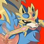  1:1 2021 blue_body blue_fur bodily_fluids canid canine crowned_sword_zacian darkluxia dildo drooling fur genitals hi_res legendary_pok&eacute;mon looking_at_viewer mammal melee_weapon nintendo penis pok&eacute;mon pok&eacute;mon_(species) saliva sex_toy sharp_teeth smile sword teeth video_games weapon zacian 