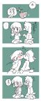  ambiguous_gender asriel_dreemurr bodily_fluids bottomwear bovid caprine chara_(undertale) child clothed clothing collar comic duo embarrassed fully_clothed goat hi_res human interespecies japanese_text kissing kneeling male mammal monochrome monster pants simple_background sweat text translation_request undertale unknown_artist video_games young 